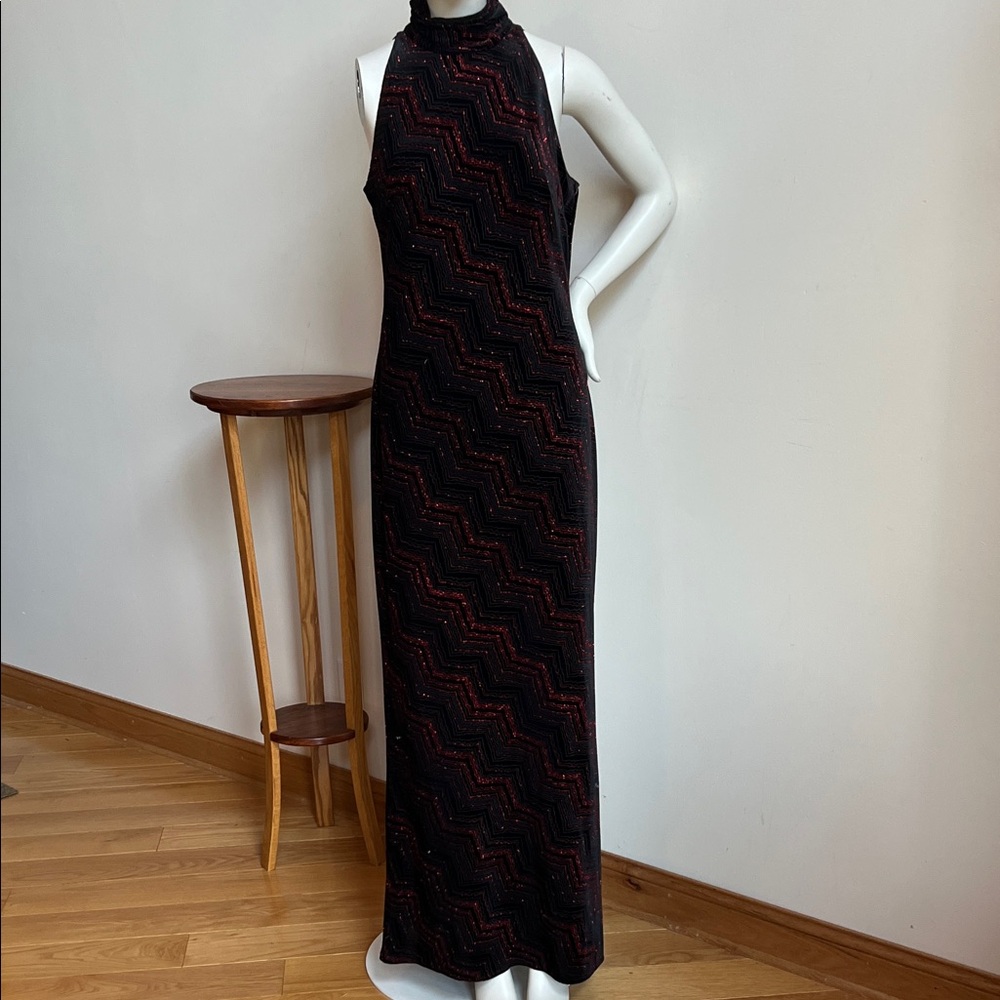 JS Boutique Black and Red Chevron Maxi Dress NWT bodycon figure flattering